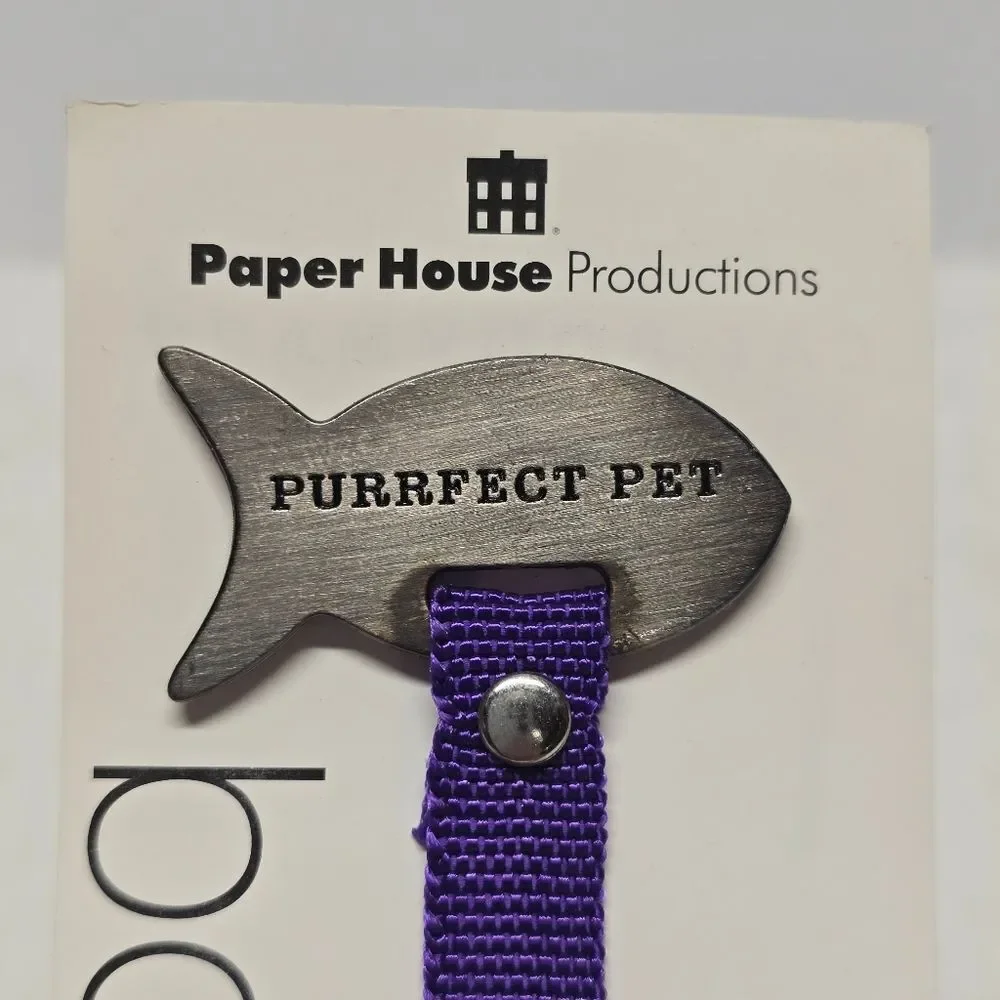 Pewter Cat & Fish Bookmark with Purple Ribbon Perfect Pet NWT